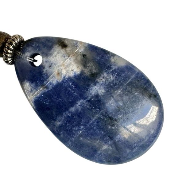 Artisan Blue Sodalite Pendant Necklace on Suede Cord - Picture 6 of 9